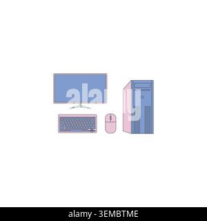 Desktop Computer PC Monitor Keyboard Mouse Central Processing Unit For Office Workplace Technology Business Education Graphic Element Stock Vector