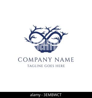 Bonsai Tree Infinity Symbol Plant Shrub For Wellness Meditation Spa Health Business Company Agency Stock Vector
