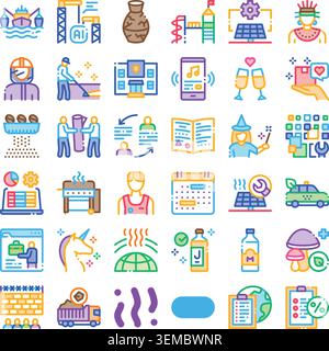 Diverse outline icons representing various industries and concepts Stock Vector