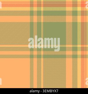 Packing plaid textile seamless, countryside check texture tartan. Trade pattern vector fabric background in orange and lime colors palette. Stock Vector