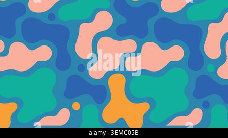 Blue and teal blob pattern with soft peach and yellow accents, creating a vibrant modern design for digital backgrounds and surface art Stock Vector