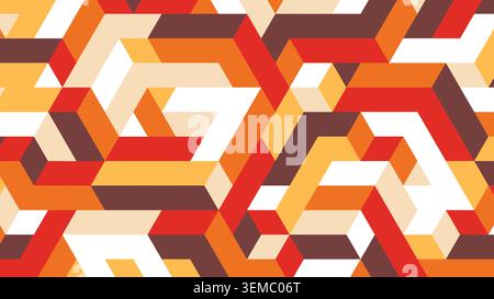 Bold isometric background with geometric block shapes in purple, orange, and cream tones, combining retro and modern aesthetics for creative digital visuals, posters, and artistic layouts Stock Vector