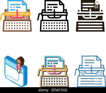 writer minimal typewriter icon vector outline Stock Vector