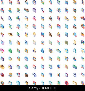Isometric icons set different business technology concepts Stock Vector