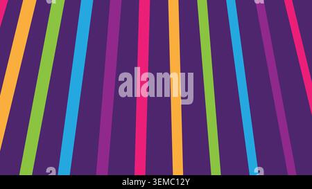 Vibrant neon stripe background with diagonal colorful lines on a deep purple backdrop, creating an energetic and modern abstract design perfect for digital visuals and creative projects Stock Vector