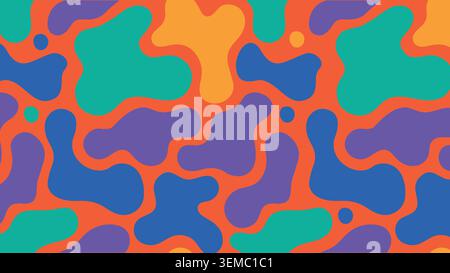 Abstract colorful blob pattern with organic shapes in orange, teal, blue, yellow, and purple, ideal for modern backgrounds and textiles Stock Vector