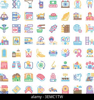 Diverse line icons creating a universal business technology set Stock Vector