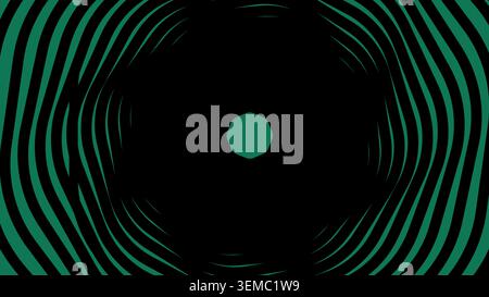 Curved green and black flowing lines forming a hypnotic tunnel illusion. Ideal for abstract wallpapers, techno visuals, futuristic posters, music cover art, and motion inspired designs Stock Vector