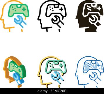 game types joystick repair icon vector outline Stock Vector