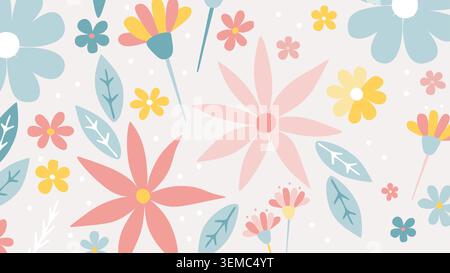 A soft pastel floral seamless pattern featuring blooming flowers and gentle leaves on a light background. Ideal for spring stationery, fabric prints, gift wrap, invitations, and nursery designs Stock Vector