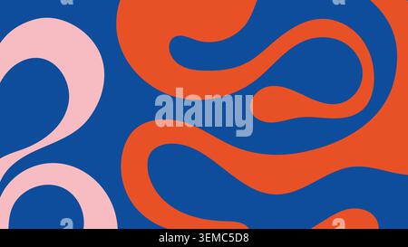 Energetic abstract background featuring bold orange and pink fluid forms on blue, ideal for modern, creative, and vibrant visual projects Stock Vector
