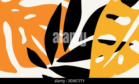 Striking leaves illustration in orange, black, and white, creating a dramatic tropical abstract composition for various design needs Stock Vector