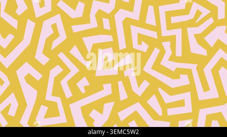 Modern abstract geometric pattern with pink angular lines on a yellow background, ideal for digital design, branding, and contemporary backgrounds Stock Vector