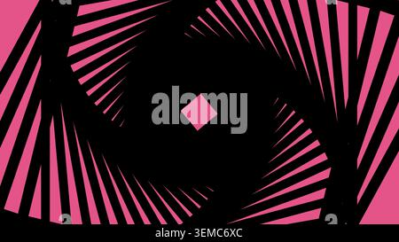 Rotating pink and black spiral lines forming a square centered optical illusion. Ideal for abstract posters, techno visuals, digital wallpapers, psychedelic art, and hypnotic motion graphics Stock Vector
