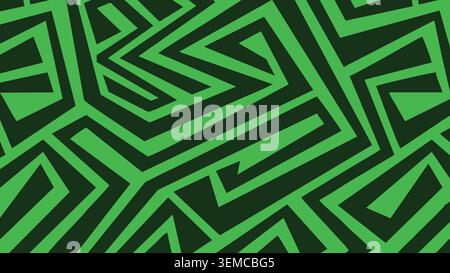 Bold green maze pattern with sharp geometric lines on a darker background. Perfect for abstract wallpapers, textile prints, digital art, poster designs, and modern branding Stock Vector