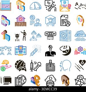 Diverse doodle icons representing business technology and health Stock Vector