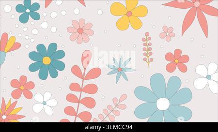 A charming pastel floral seamless pattern with delicate flowers and leaves on a clean white background. Ideal for stationery, fabric design, gift wrap, wallpapers, and spring themed projects Stock Vector