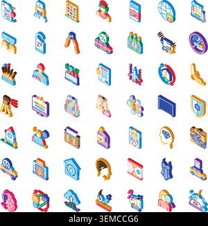 Isometric icons collection representing daily life activities and services Stock Vector