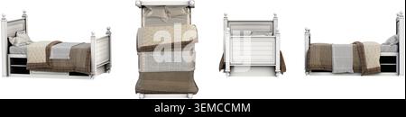 Comfortable double bed in interior of light bedroom Stock Vector