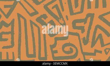 A rustic tribal maze texture with bold hand drawn paths and earthy contrast. Ideal for ethnic designs, boho themes, fabric prints, and artistic backgrounds Stock Vector