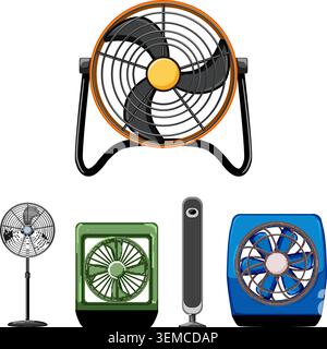 Electric cooling fans collecting different household appliances Stock Vector