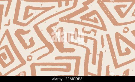 A hand drawn tribal pattern with earthy tones and primitive symbols. Perfect for boho designs, ethnic prints, textiles, and rustic backgrounds Stock Vector