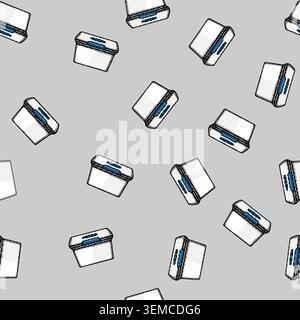 seamless pattern White plastic storage box with blue latch Stock Vector