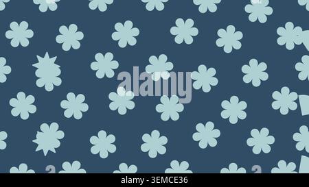 Seamless flower shaped pattern in light blue on dark navy background. Ideal for fabric, textile, and decorative digital backgrounds Stock Vector