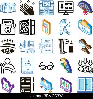 Diverse daily life objects and service icons collection Stock Vector