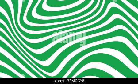 Smooth green and yellow wavy lines forming a gentle optical flow effect. Perfect for fresh abstract wallpapers, wellness visuals, posters, banners, and modern digital designs Stock Vector