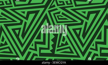 A neon spiral maze with layered geometric twists in vibrant pink tones over a dark background. Ideal for retro futuristic posters, digital wallpapers, techno visuals and bold abstract design projects Stock Vector
