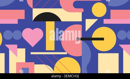 Geometric forms bounce across the layout with colorful energy, creating a fun and modern abstract visual full of motion Stock Vector