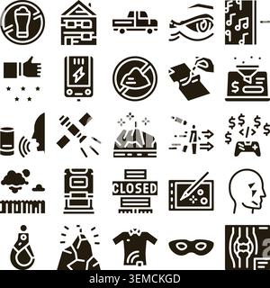 Collection of glyph icons representing various concepts illustration Stock Vector