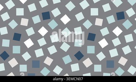 Seamless square pattern in blue, gray, and white on a dark gray background. Ideal for textiles, wallpapers, and digital use Stock Vector