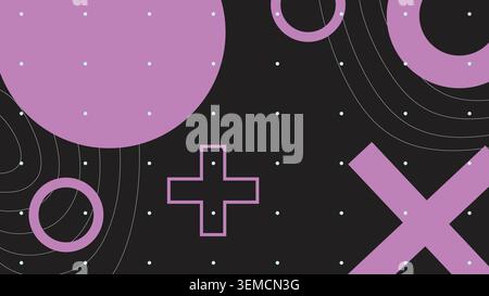 A modern geometric background set featuring neon style circles, crosses, and waves on a dark canvas. Perfect for digital projects, motion graphics, tech slides, and futuristic branding Stock Vector