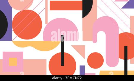 Bold abstract shapes move in rhythmic harmony, blending circles, lines, and blocks into a vibrant geometric pulse Stock Vector