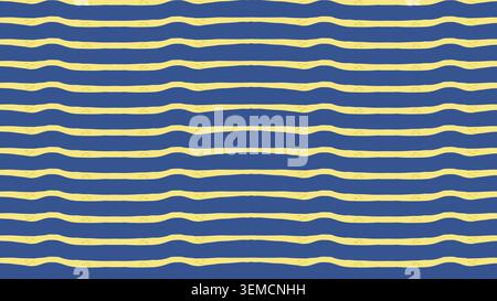 Playful yellow wavy lines with small dotted accents on a deep blue background create a fun and energetic abstract ideal for creative designs and modern visuals Stock Vector