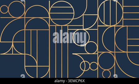A refined Art Deco pattern featuring golden linear harmony on a deep blue background. Ideal for premium branding, packaging, wallpapers, invitations, fashion prints, and luxury digital projects Stock Vector
