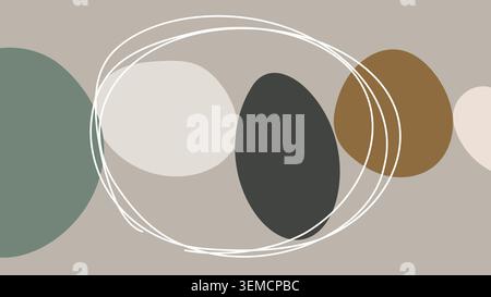 Abstract organic background in muted beige and brown tones with overlapping shapes and fine circular white lines. Ideal for minimalist branding Stock Vector