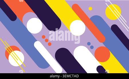 Colorful abstract lines and circles on a purple background. Ideal for social media graphics, web headers, posters, and playful modern design projects Stock Vector