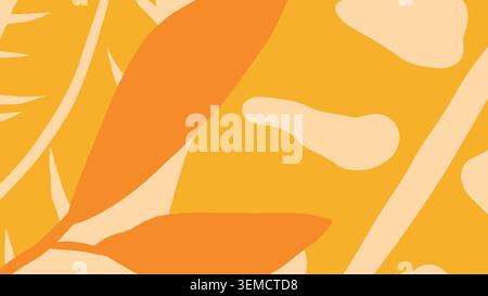 Artistic tropical leaves in warm shades of yellow and orange, designed as a bold abstract background for creative projects Stock Vector