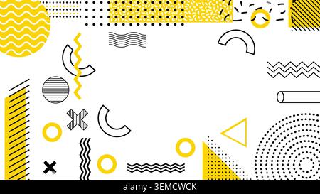Light Memphis design with scattered yellow and black geometric shapes on a white background, ideal for modern digital layouts, creative branding, web headers, and presentations Stock Vector