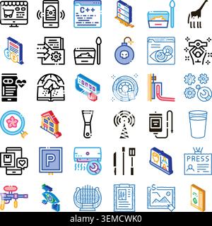 Collection of various line and isometric icons Stock Vector
