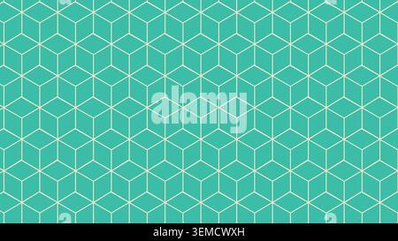 Teal cube grid pattern with geometric 3D cubes, ideal for seamless textile, wallpaper, and modern abstract backgrounds Stock Vector