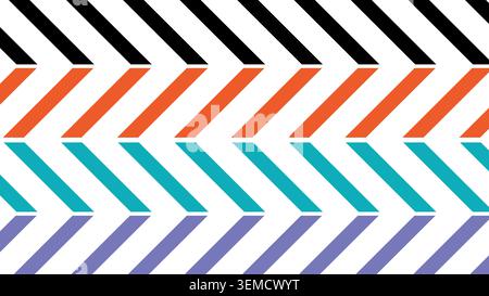 Creative diagonal chevron background with vibrant stripes in orange, teal, black, and purple tones. Ideal for posters, packaging, and wallpapers Stock Vector
