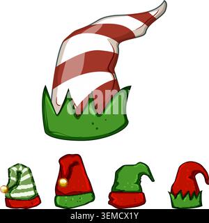 Elf hats collection celebrating festive season characters Stock Vector