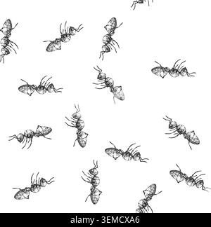 seamless pattern queen ant sketch hand drawn Stock Vector