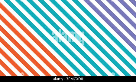 Simple yet striking diagonal striped pattern in vibrant orange, teal, purple, and white tones. Ideal for minimalist modern designs Stock Vector