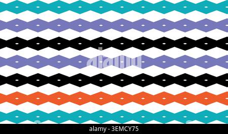 Repeating zigzag diamond shapes in a colorful striped arrangement. This retro design is perfect for textiles, wrapping paper, and digital projects Stock Vector