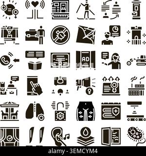 Collection of diverse life, business, and concept glyph icons Stock Vector